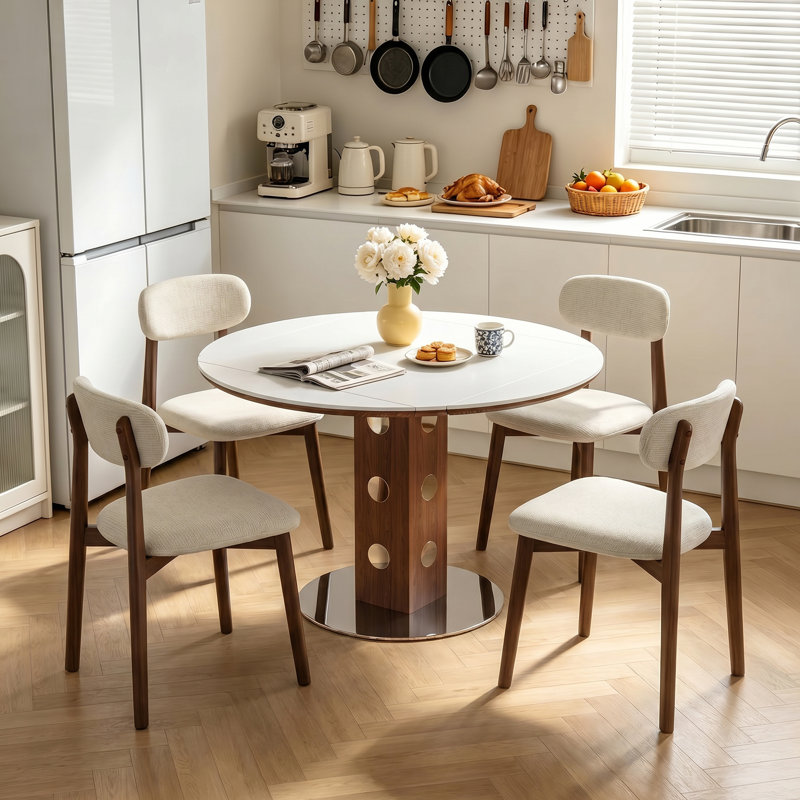 5-Piece 47.2" Round Extendable Dining Table Set