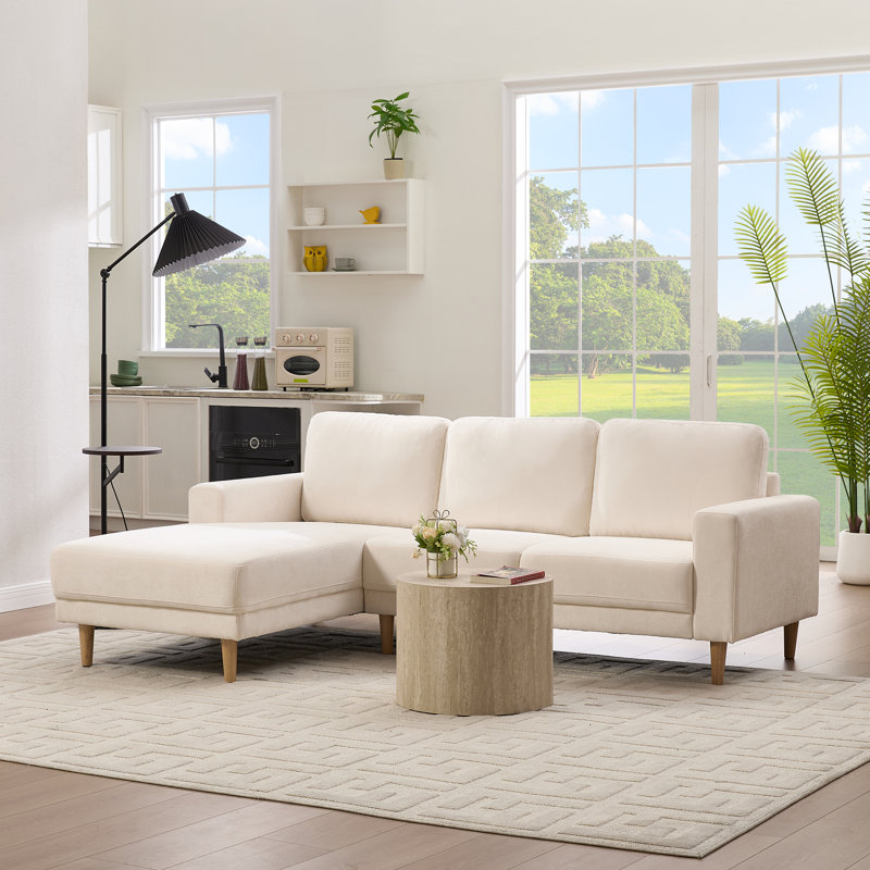 2-Piece 84" Upholstered L Shape Sectional Sofa, Beige Chenille