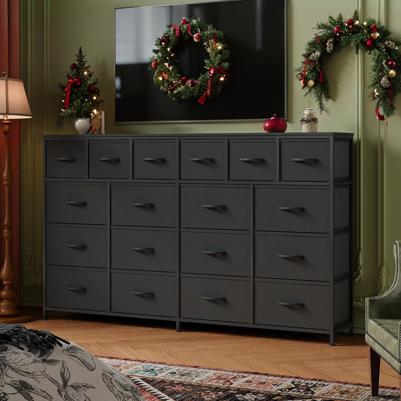 160cm W 18 - Drawer Chest of Drawers, Black