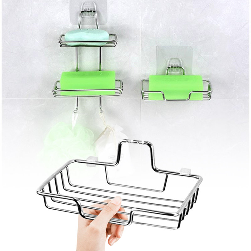 Porte-savon mural en acier inoxydable Porte-savon mural non perforé, 2.76 "H x3.94"W x 5.51"D