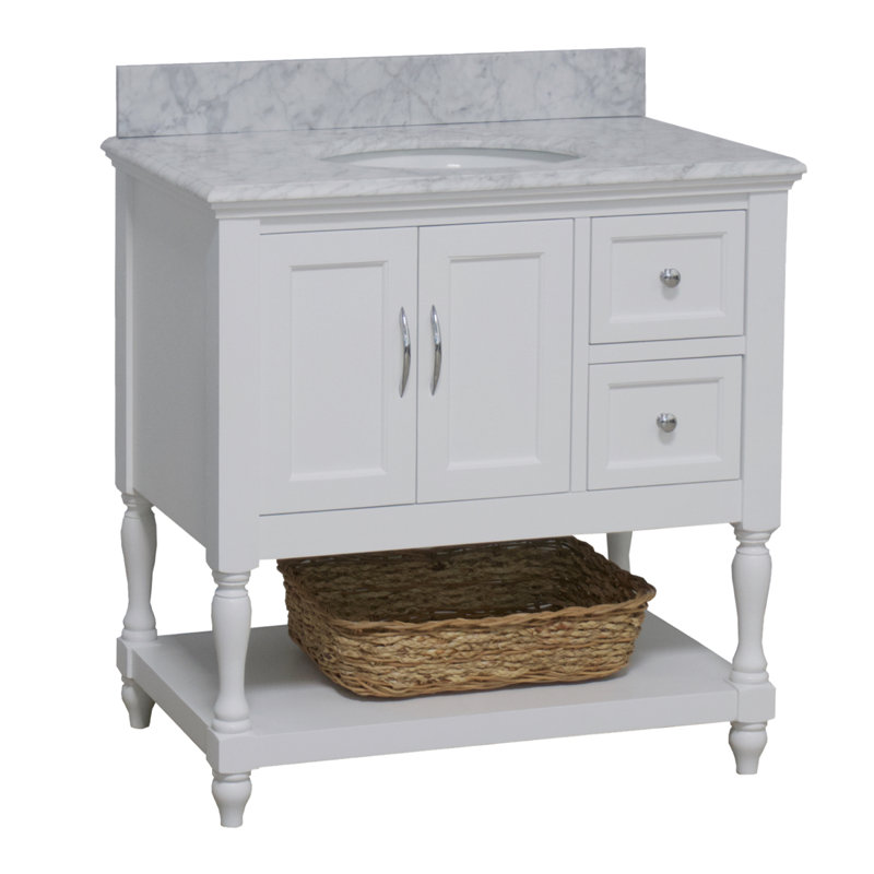 Ensemble de meuble-lavabo simple 36 po Hampton, Blanc, Marbre de Carrare