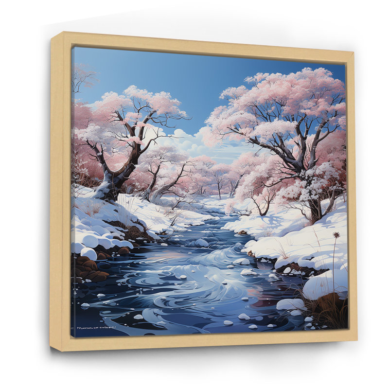 «Winter River Snow Charm Landscape», impressions sur toile, Cadre naturel flottant, 24" H x 24" W
