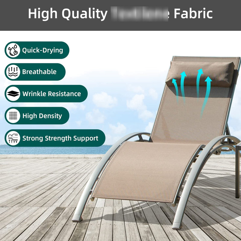 Méridiennes d'extérieur - Structure en aluminium avec tissu à séchage rapide et table d'appoint en métal pour 3 chaises de piscine réglables antirouille