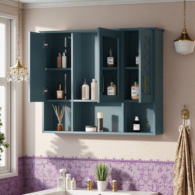 Armoire à pharmacie murale de 35 pouces avec tablettes réglables et portes à fermeture en douceur, Bleu