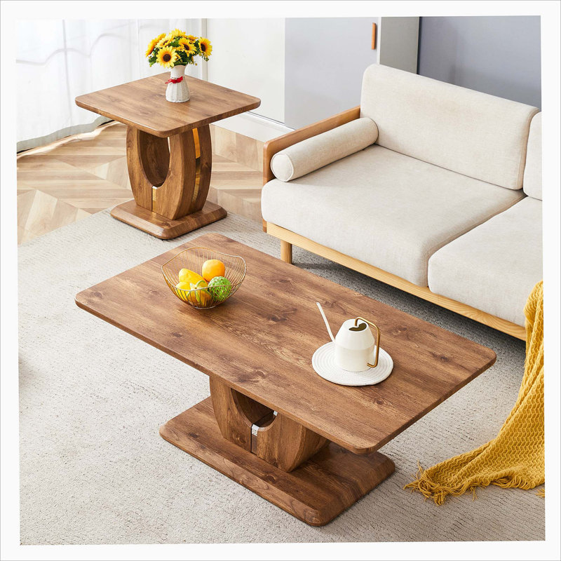 Modern Minimalist Wood-Tone MDF Coffee Table Set (Square + Rectangular)Wood colour