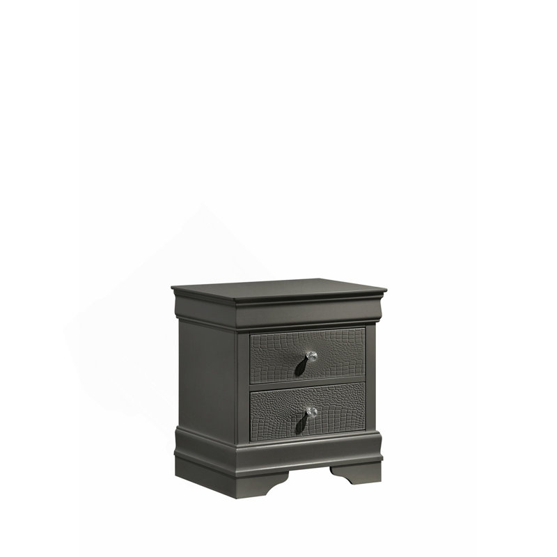 Table de chevet 2 tiroirs de style moderne en bois gris métallique