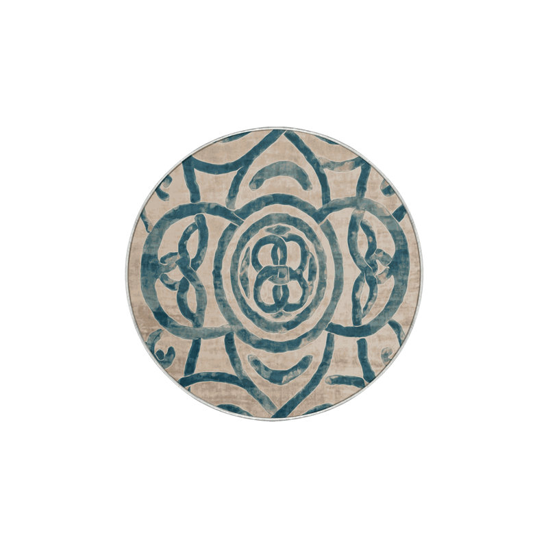 Tapis beige soyeux et moelleux, Rond 4 pi