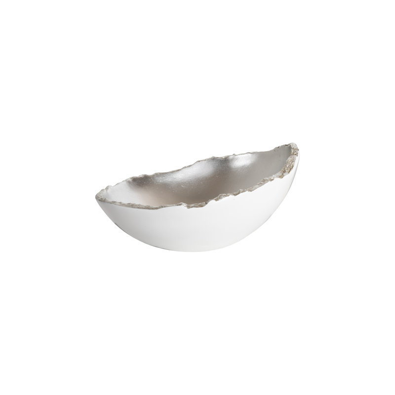 Bol décoratif abstrait en résine Broken Egg, Blanc perle / feuille d'argent