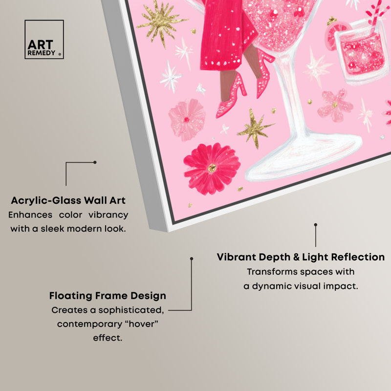 «Pink Martini III», reproduction d'art encadrée rose Glam Decor par Art Remedy, cadre blanc, 16 x 24, H 25 po x l 17 po