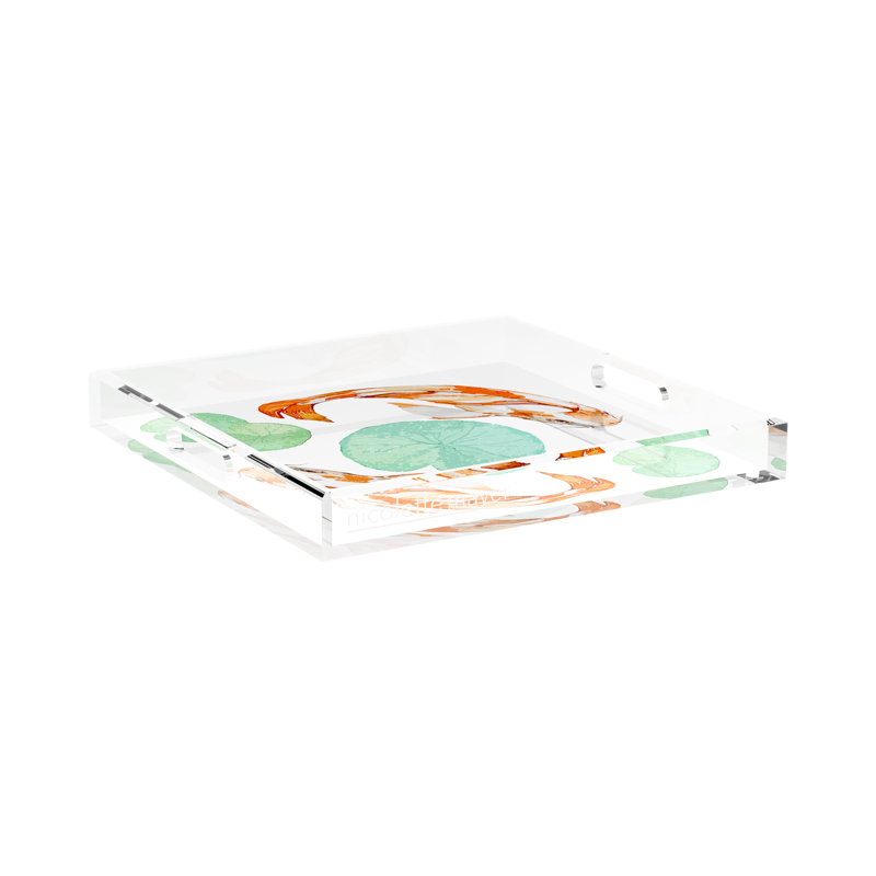 Koi Coral Acrylic Square Decorative Tray, 15"W x 15"D x 2"H