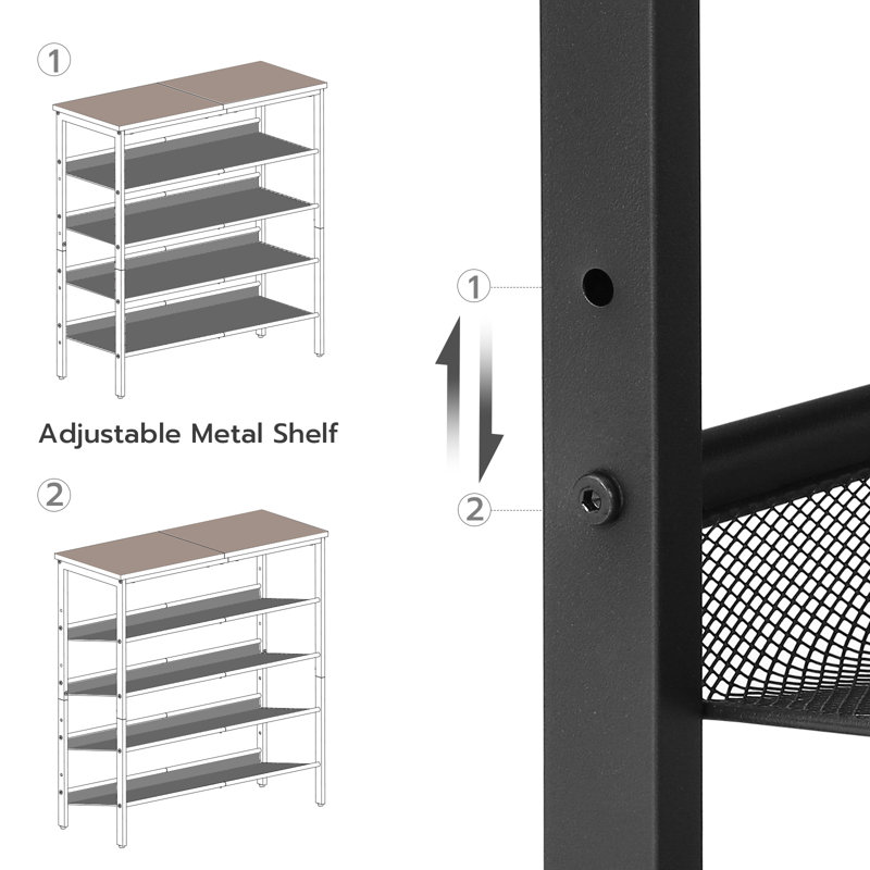 Metal 5-Tier 20 Pairs Shoe Rack, Gray