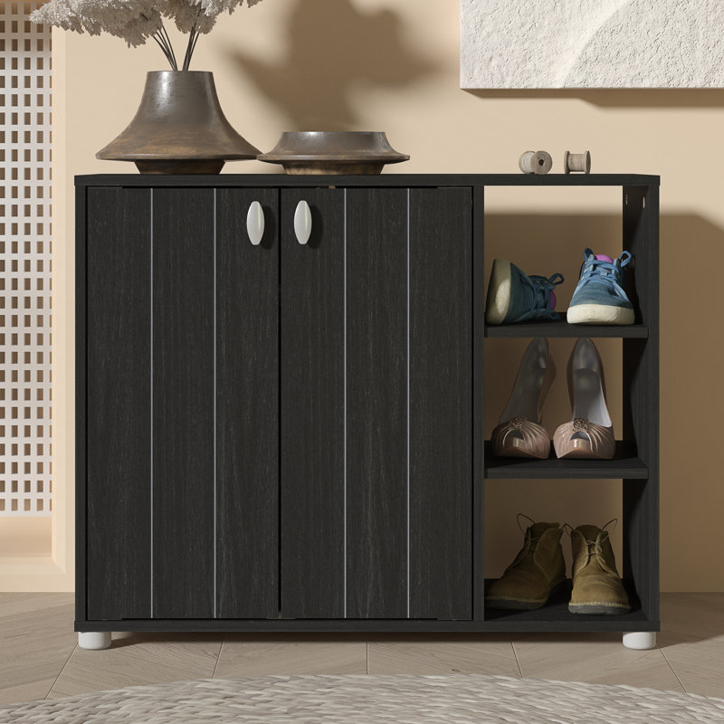 12 Pair Shoe Storage Cabinet, Rustick Black Oak