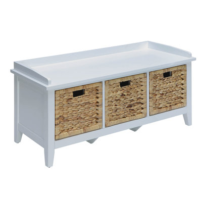 Versatile Beige Bench With 3 Covered Basket Storage Solutions And White Shielded Areas
