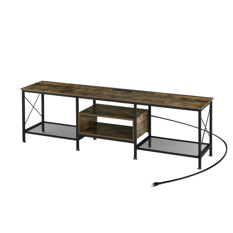 Pridgen TV Stand with Power Outlets, Entertainment Center Media Console with Charging Station, Brown, 70"L x 15.7"W