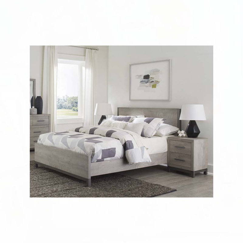 Base de lit en bois massif Claudette, Double, Gris clair