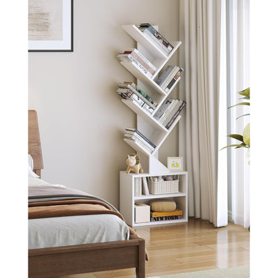 Grande bibliothèque avec armoire de rangement - Bibliothèque moderne étroite sur pied pour la chambre à coucher, le salon, le bureau personnel ou le coin - blanc