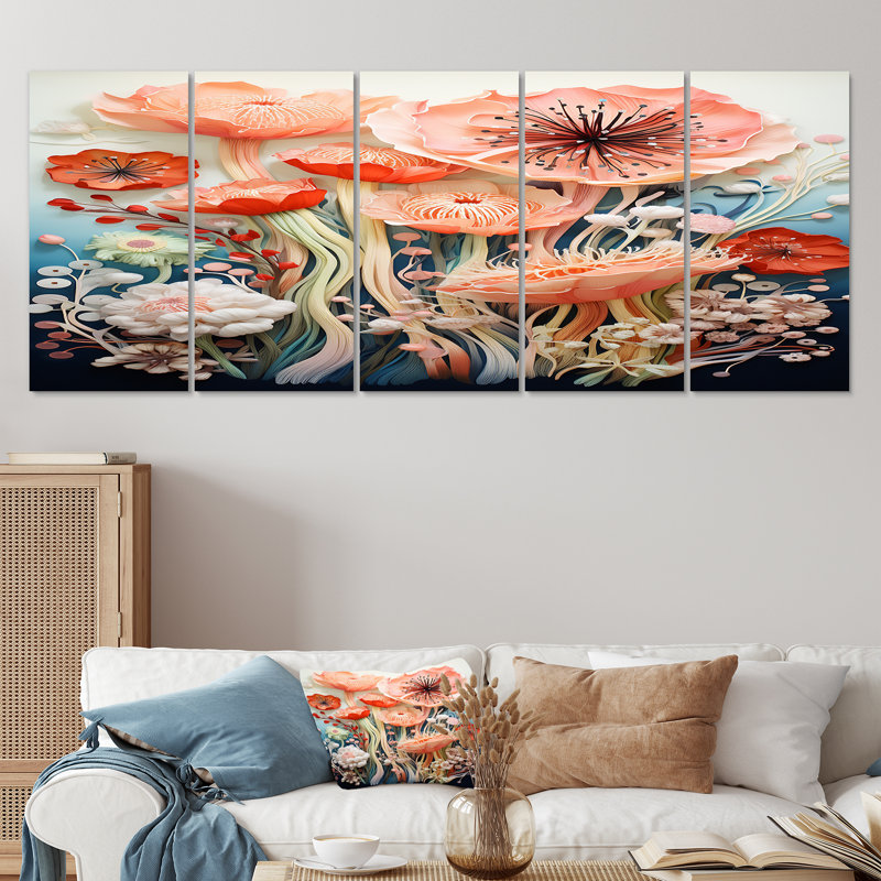 Trost - coquelicots, art mural 5 pièces, H 28 po x l 60 po