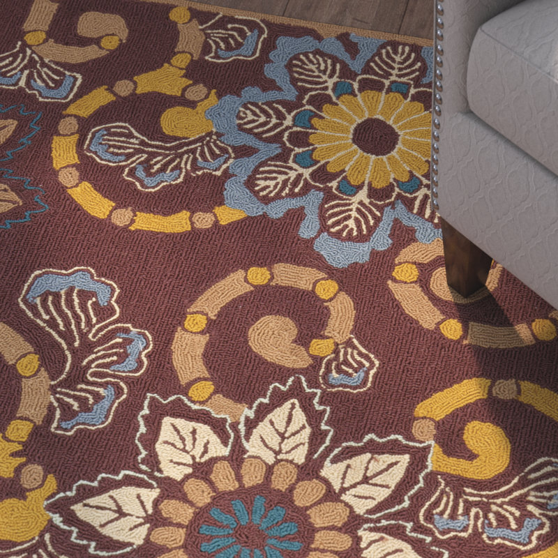 Tapis rouge crocheté à la main Childers, Rectangle 8 pi x 10 pi
