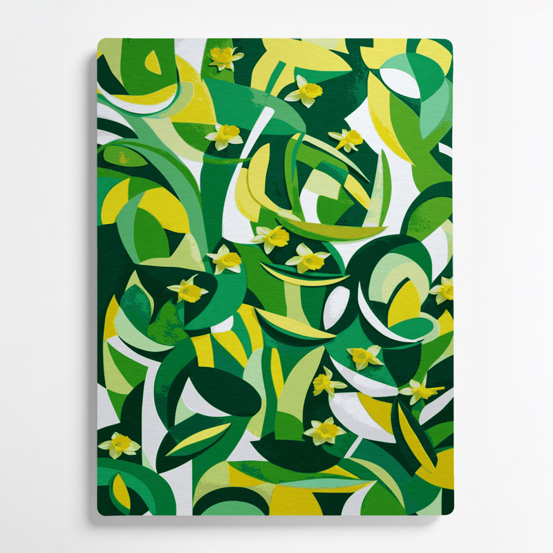 Abstrait formes 56, art mural en métal vert, H 11 po x l 14 po
