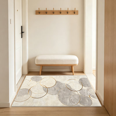 Beige & Gold Circular Abstract area rugs for Living Room, Soft and Comfortable, Suitable for all seasons, easy to maintain, machine washable Indoor floor mat, Under Table Farmhouse suitable for Bedroom, Dining Room, Study, Patio, Balcony, Home Decor
