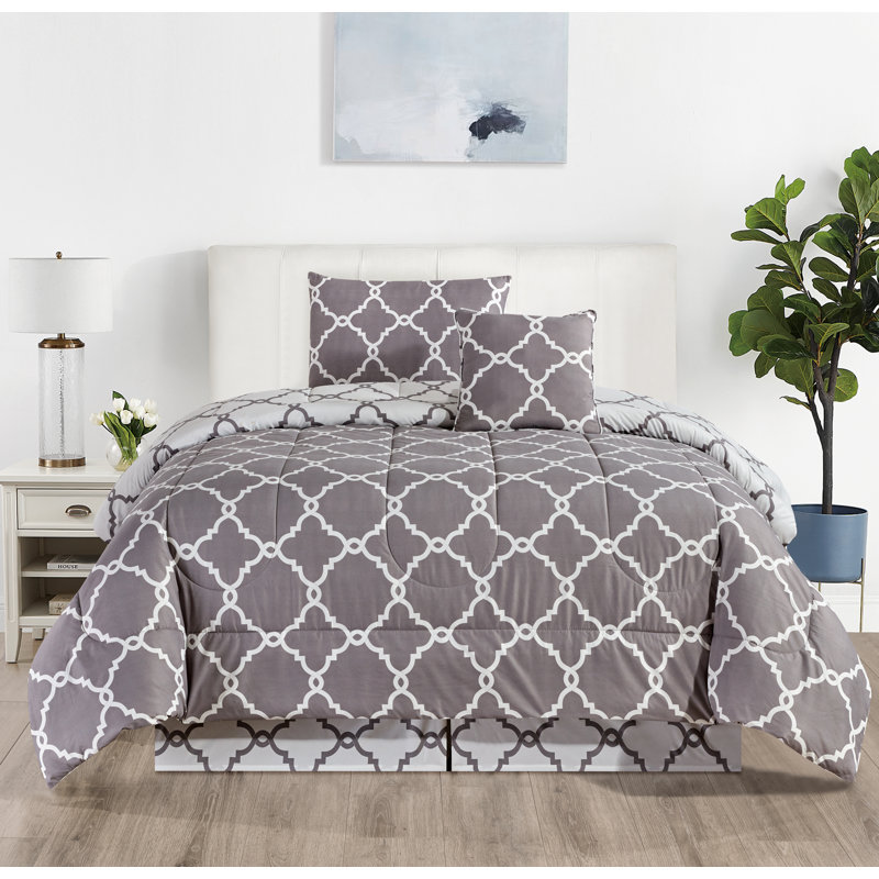 5 Piece Comforter set Reversible Down Alternative Comforter Duvet Insert, Queen Comforter + 2 Shams + 2 Throw Pillows