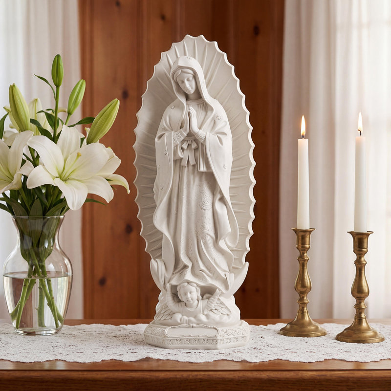 Statue de la Vierge Marie, sculpture religieuse en résine faite à la main de 11,8 pouces pour un décor intérieur extérieur, cadeau Catholique beige