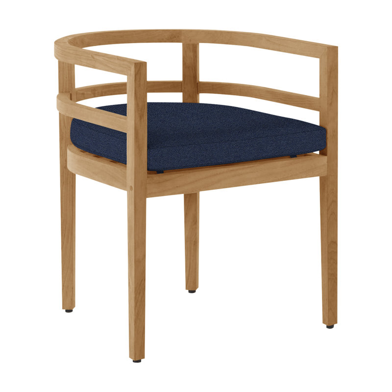 Santa Barbara Patio Dining Armchair with Cushions, Natural Teak, No Welt, Intermix Indigo