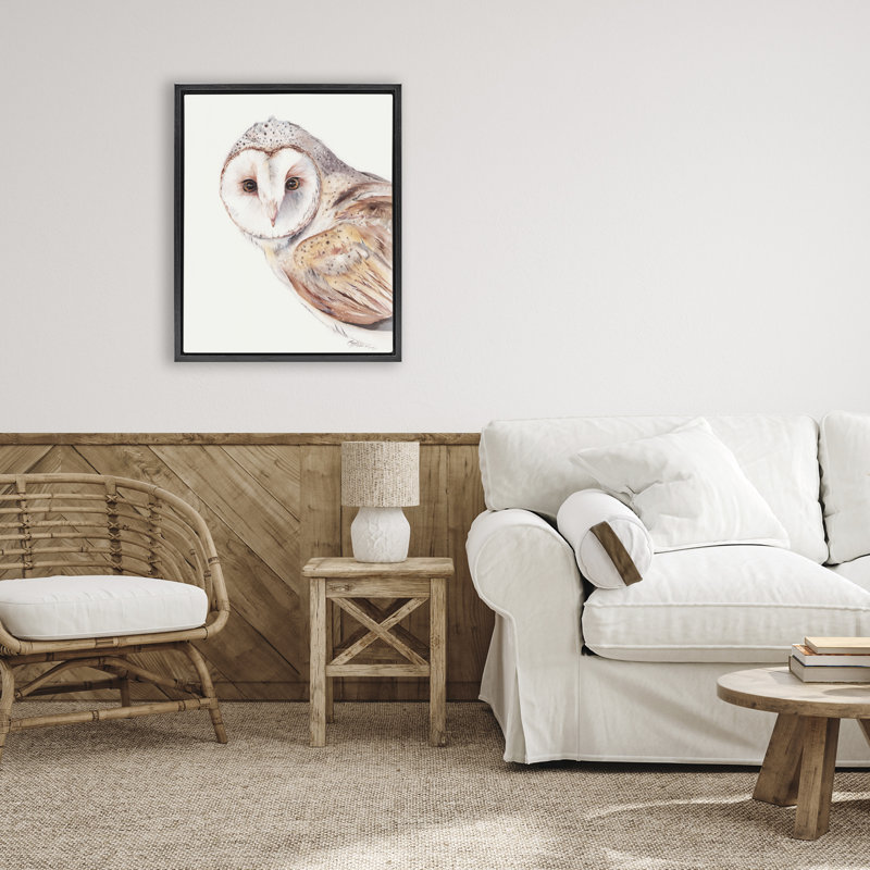Cadre flottant Peeking Barn Owl Gaze, design par Cady, Cadre flottant noir de jais, H 21 po x l 17 po