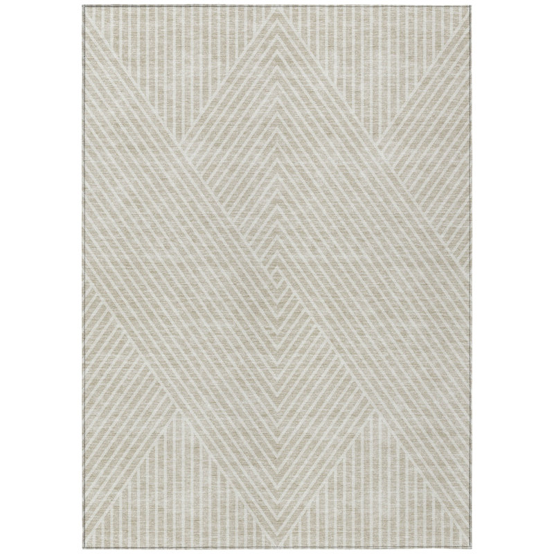 Tapis extérieur lavable à motif géométrique beige et ivoire 3 pi x 5 pi