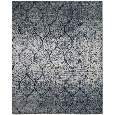 Christa Damask Navy Blue/Silver Area Rug