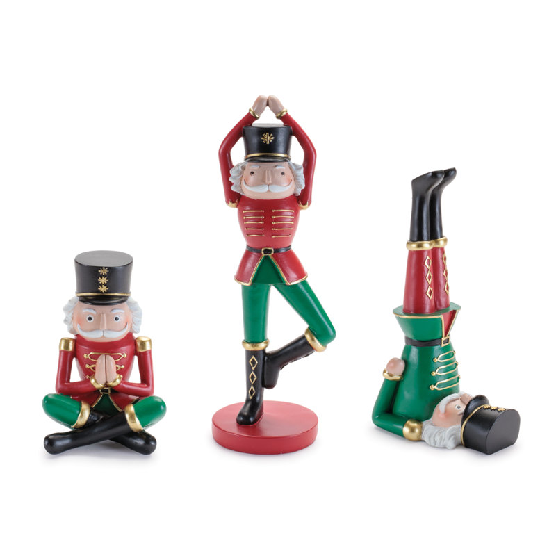 Figurines de yoga casse-noisette (ensemble de 3), Rouge/vert/noir