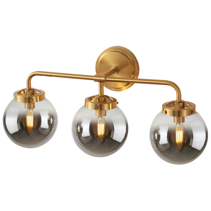 Eunola 3 - Light Dimmable Vanity Light With Smoky Grey Glass Globe Lamp Shade