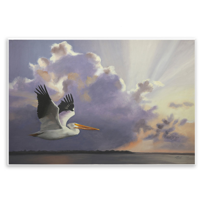 «Dawn Sunrise Pelican» par D. Rust, H 13 po x l 19 po