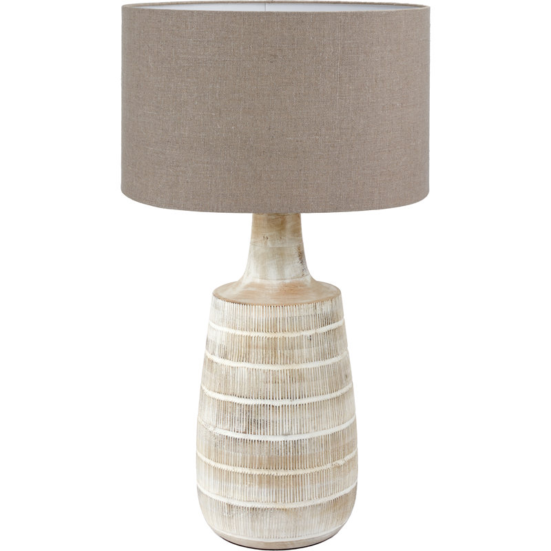 Wood Table Lamp, Beige, 27.56" H x 15.75" W x 15.75" D