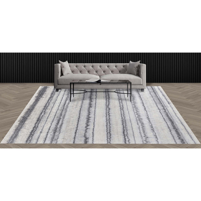 Handmade Silk and Wool Striped Area Rug, Rectangle 9' x 12'