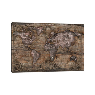 Vintage Art World Map by Diego Tirigall - Wrapped Canvas Gallery-Wrapped Canvas Giclée