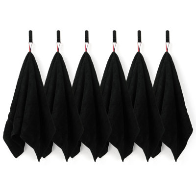 6-Pack Black Combed Cotton Hand Towels for Bathroom with Hanging Loops
550 GSM, 28 x 16 in, OEKO-TEX certified, easy care for daily use, guest bathrooms, gym, and travel, gift-ready box