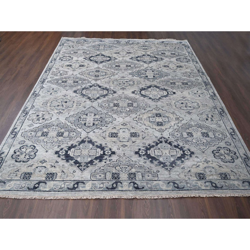 Tapis unique gris noué à la main nouvel âge 11 pi 9 po x 14 pi 8 po Verva