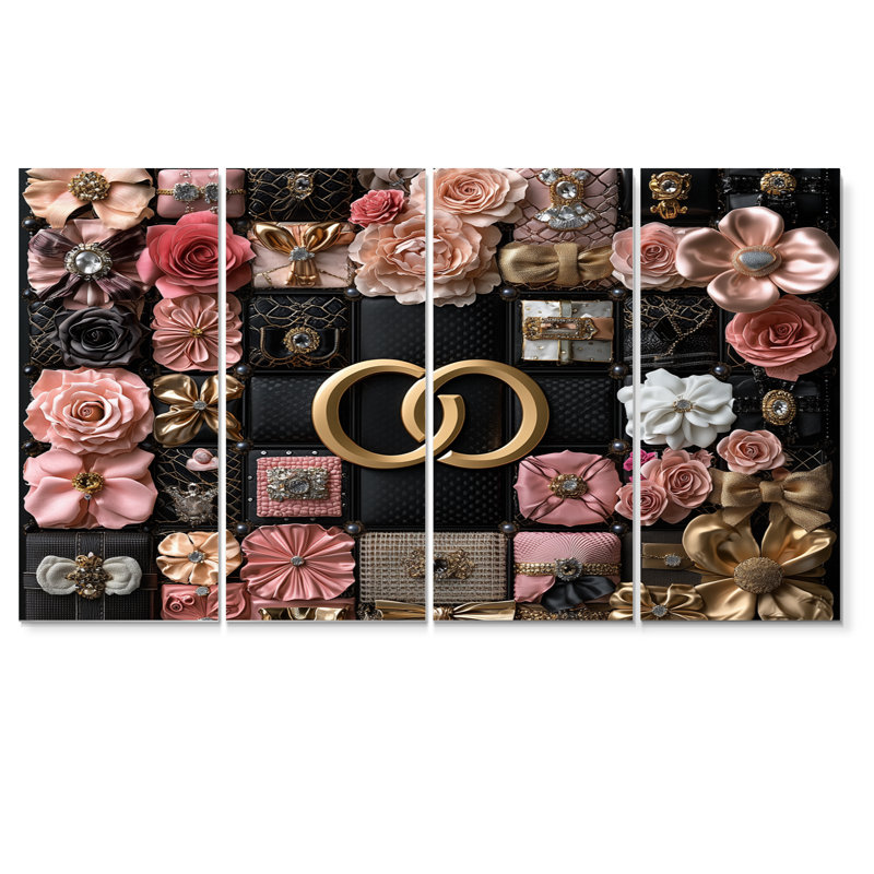 Ensemble de salon à la mode rose et noir à motif géométrique glamour, H 28 po x l 48 po