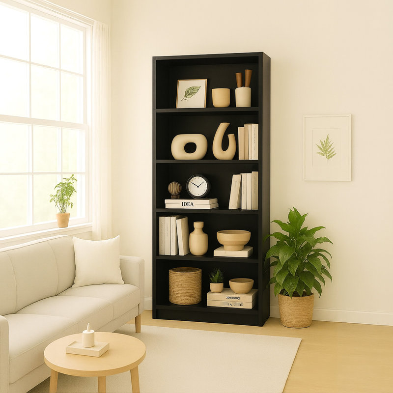 Armoire de rangement à 5 niveaux, noir, présentoir vertical, ensemble de pointes, multi-usage, bibliothèque facile à nettoyer, espace, finition teintée