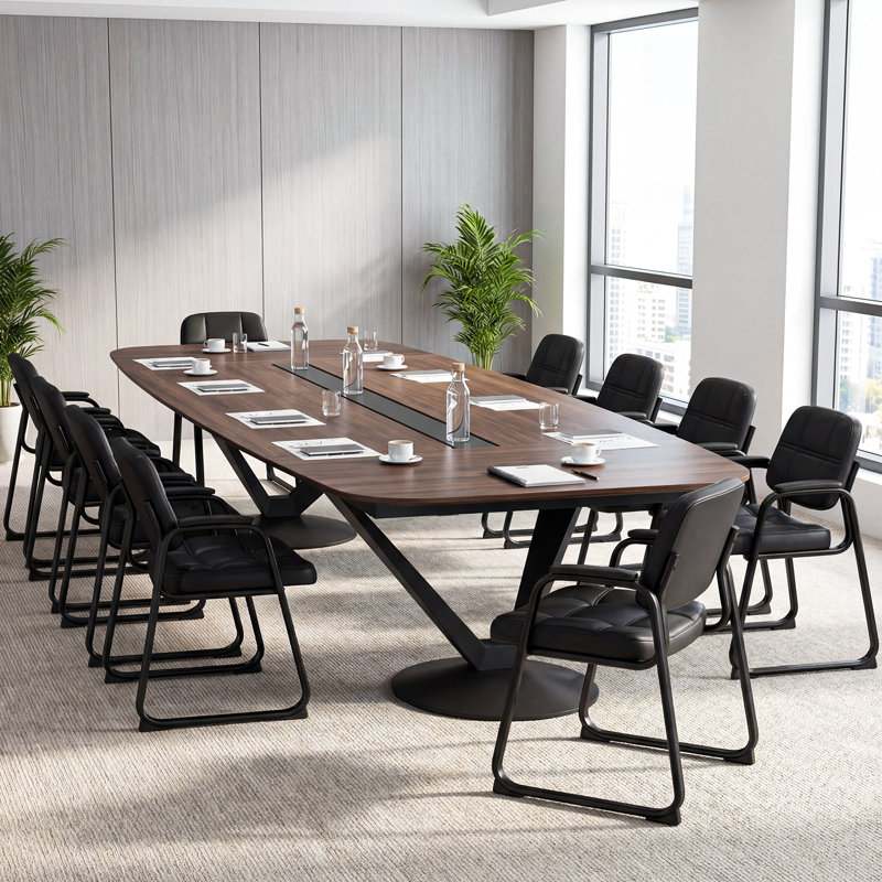 Ensemble de 4 chaises de réception en cuir avec accoudoirs rembourrés et structure en métal
