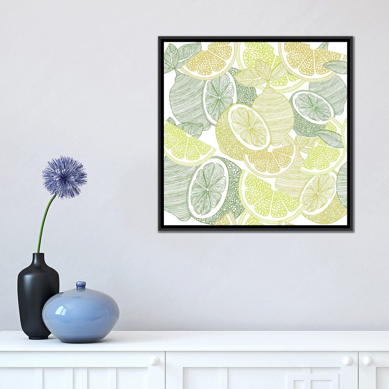 " Lemons " by Valentina Harper Painting Print, 18" H x 18" W x 1.5" D, Black Framed Canvas