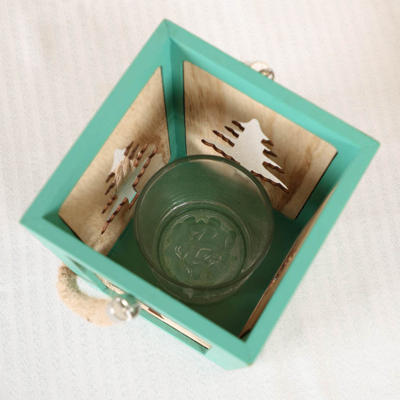 Wood Tabletop Lantern, Green
