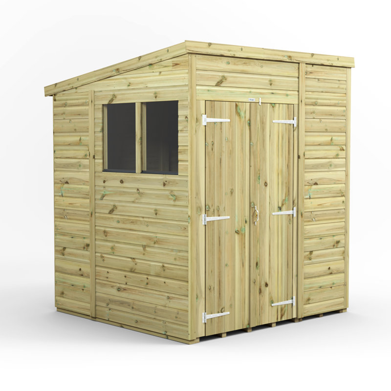 Powersheds 6 x 6ft Premium Pressure Treated Timber Pent Garden Shed, Double Doors