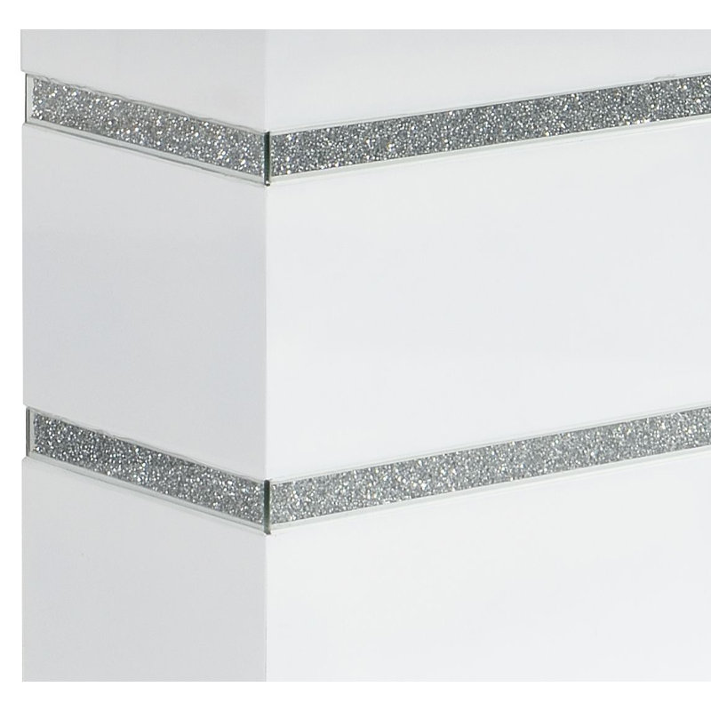 ACME Elizaveta Millholland w/Pedestal Base, Gray Velvet, Faux Crystal Diamonds &White High Gloss Finish