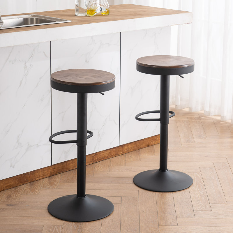 Tabouret de bar pivotant en bois massif l 15,2 po Jaina , 2, Noyer / noir