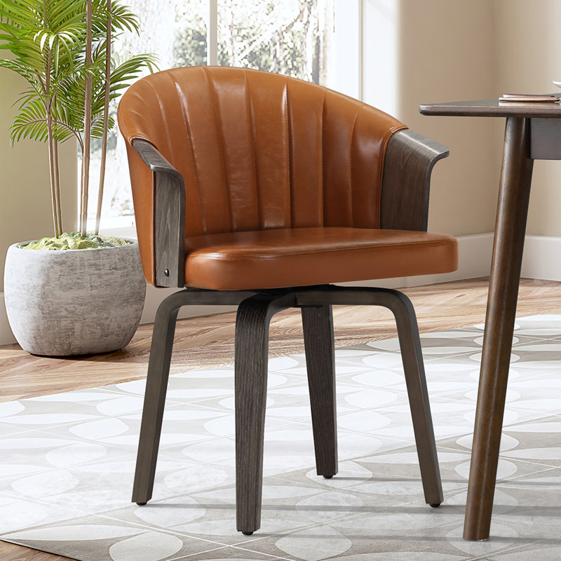 Arvion Faux Leather Swivel Barrel Chair, Brown