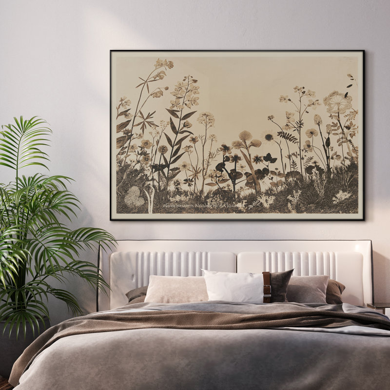 Extra Large Neutral Botanical Wall Art Print - Vintage Flower Artwork Decor for Living Room or Bedroom, Frame Assembly Required (Frame Assembly Required)