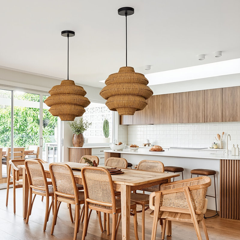 Luminaire suspendu 1 lumière Kitchen Island Farmhouse, H 17,72 po x l 19,69 po x P 19,69 po, Naturel