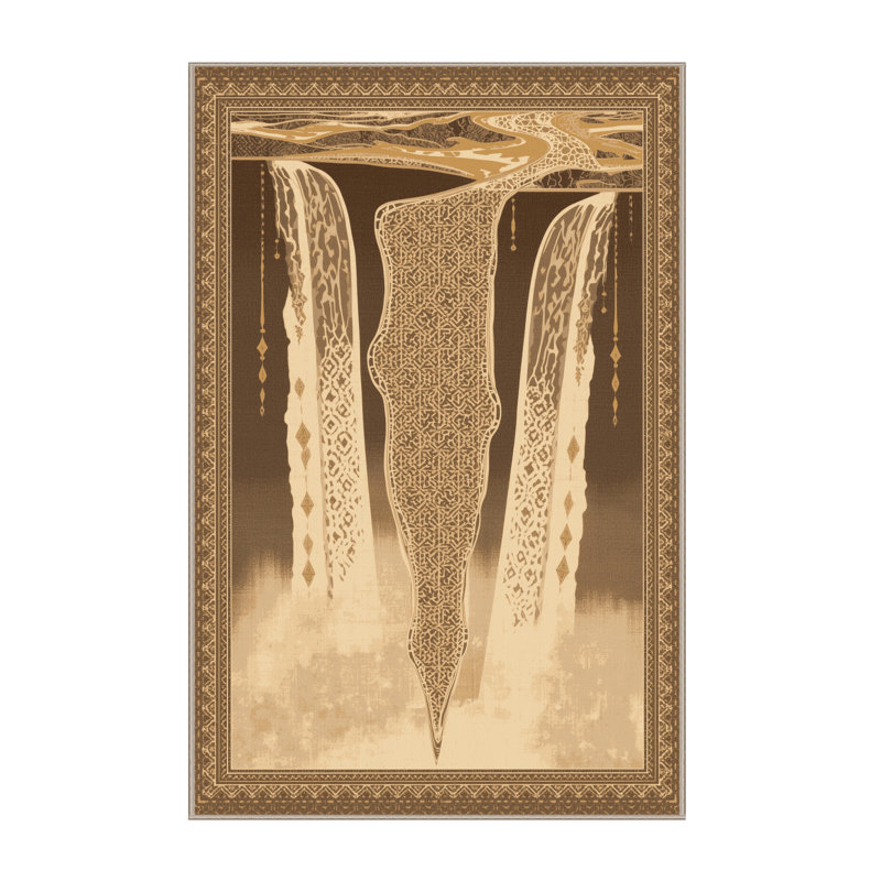 Tapis marocain d'inspiration mondiale Ottavio lavable à la machine en brun - reliure beige, 8 x 12